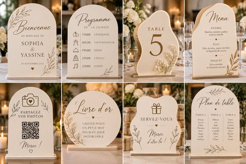 Numéros de table, programme et livre d'or pour un mariage