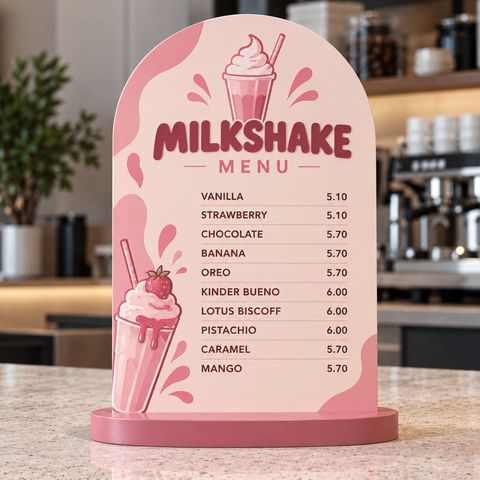 Présentoir menu Milkshake en arche, rose